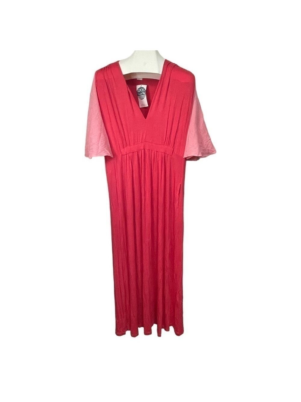 Woo Maxi Dress Large Hot Pink Pale Pink V Neck
